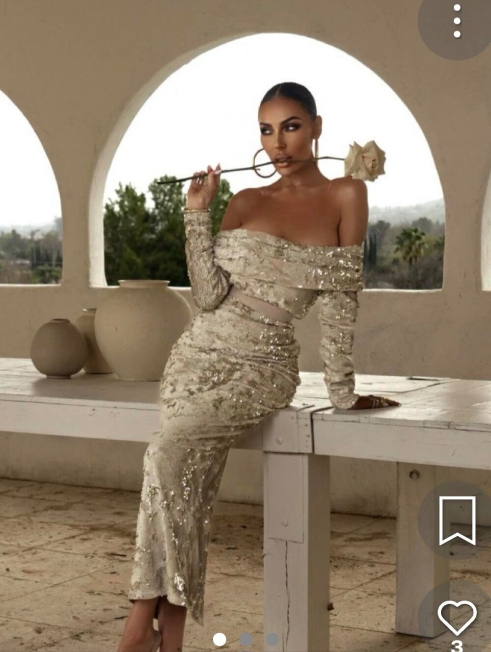 JLUXLABEL Champagne Sequin Off-Shoulder Long Sleeve Two-Piece Set